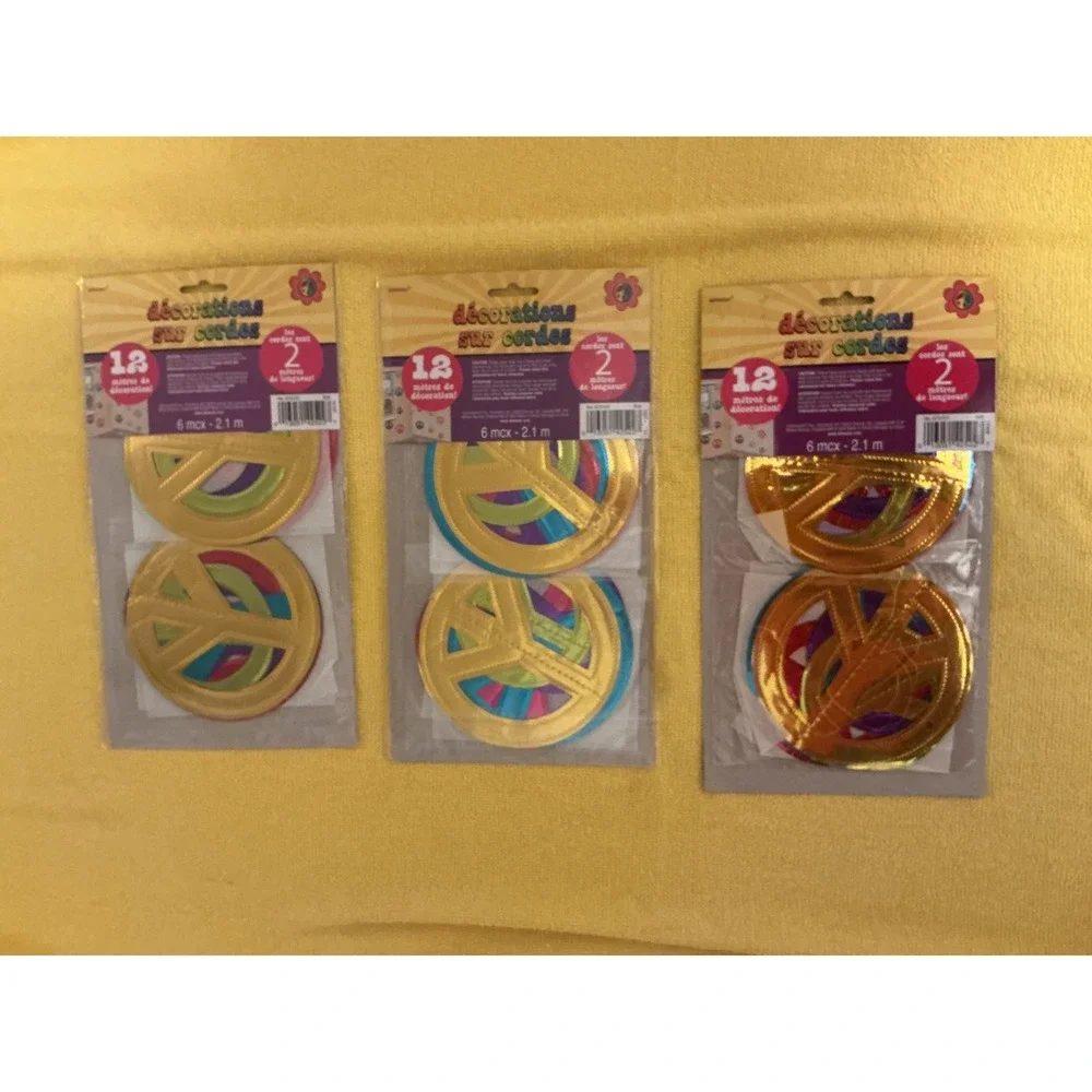 Peace Sign String Decorations 3pk Multicolor 60s‎ Retro 7ft New Groovy Party